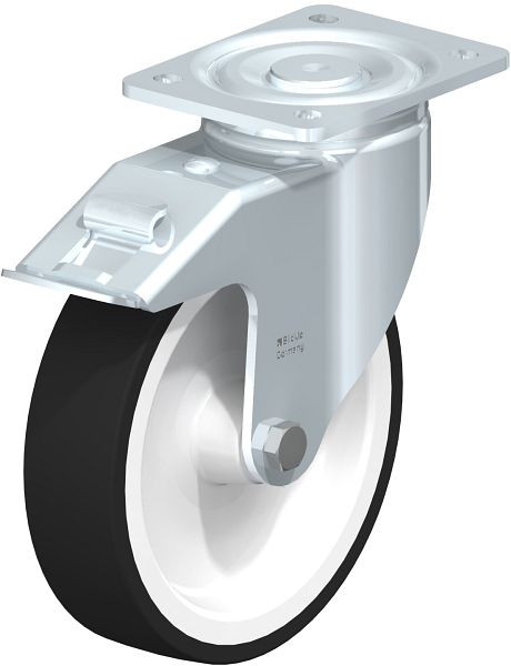 Blickle LH-POTH 200G-FI Stahlblech-Lenkrolle, Schwerlast-Ausführung, mit Anschraubplatte & Feststeller, Thermoplastisches Polyurethan, Grau, 562686