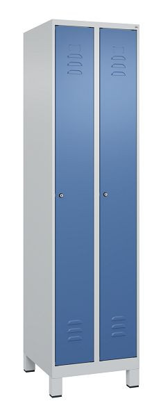 C+P Umkleidespind Classic PLUS, Füße, 2 Abteile, 1950x500x500mm, 7035/5023, Zylinderschlösser, 080010-29 S10020