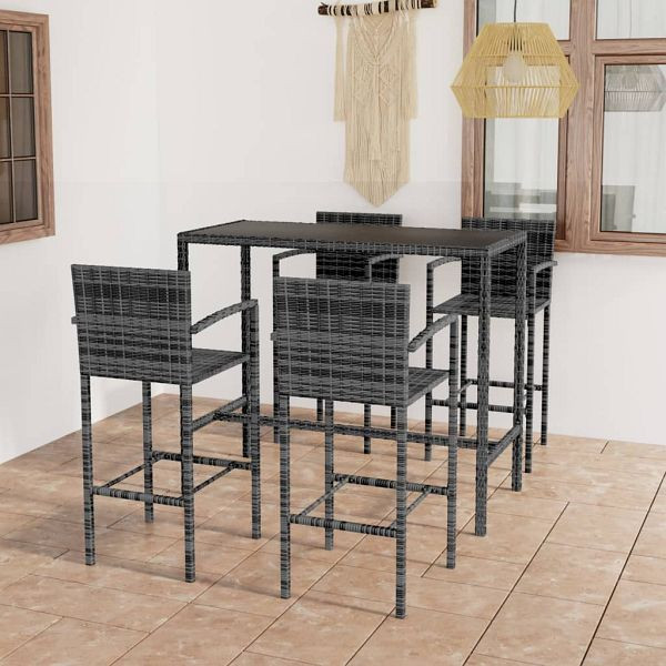 vidaXL 5-teilig Gartenbar-Set Poly Rattan Grau, 3064844