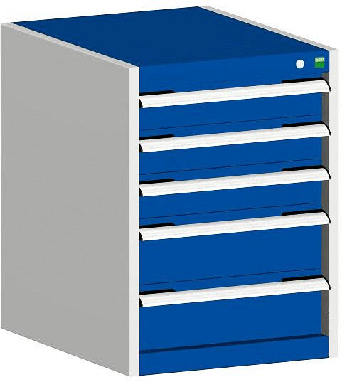 bott cubio Schubladenschrank bestückt mit 5 Schubladen BxTxH: 525 x 650 x 700 mm, RAL 7035/5010, 40018138.11V