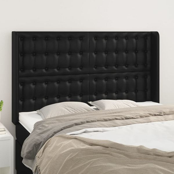 vidaXL Kopfteil mit Ohren Schwarz 147x16x118/128 cm Kunstleder, 3119670