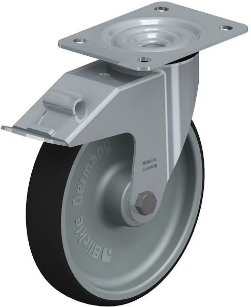 Blickle LE-PATH 200R-FI Stahlblech-Lenkrolle mit Anschraubplatte & Feststeller, Thermoplastisches Polyurethan, Grau, 846990