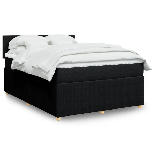 vidaXL Boxspringbett mit Matratze Schwarz 140x200 cm Stoff, 3289774