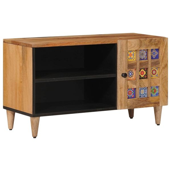 vidaXL TV-Schrank mit Tür Natur 80 x 31,5 x 46 cm Massivholz Mango, 4018275
