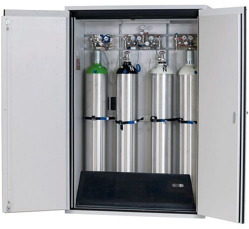 asecos Gasflaschenschrank feuerbeständig G90, 4 x 50 l Flaschen, B 1400 mm, 2-flügelige Tür, grau, 165308