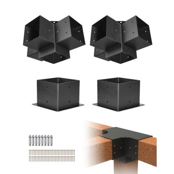 VEVOR Eckhalterung für 142x142 mm Pfosten, 4-Wege, Pfostenbasissatz für Pavillons, Pergolen, Blockhütten, 4 Stück, LPJJTZST4PCS2K9OO002V0