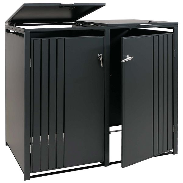 Mendler 2er-Mülltonnenverkleidung HWC-O67, Mülltonnenbox mit Deckel, Metall 122x132x84cm 53kg, anthrazit, 122330+122331