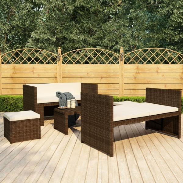 vidaXL 5-tlg. Garten-Lounge-Set mit Auflagen Poly Rattan Braun, 48133