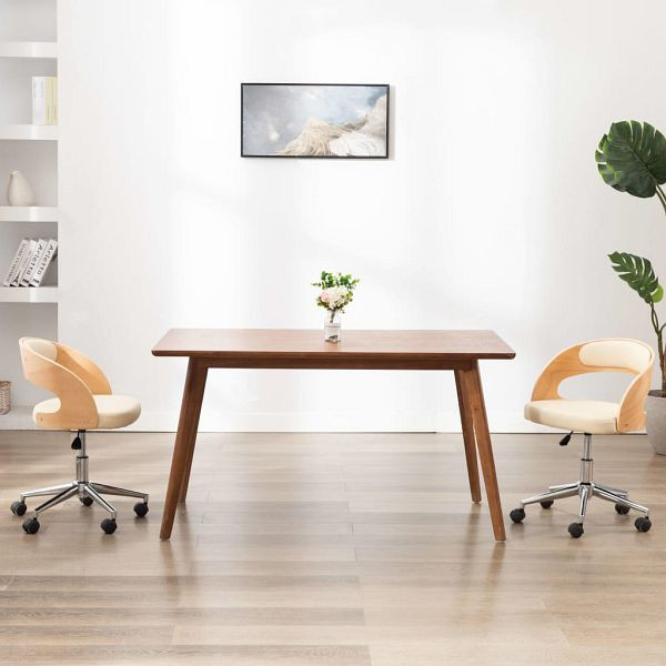 vidaXL Drehbarer Bürostuhl Creme Bugholz und Kunstleder, 3054844