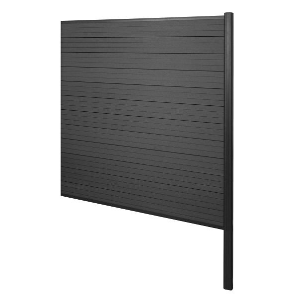 Mendler WPC-Sichtschutz Sarthe, Windschutz Zaun, Alu-Pfosten zum Einbetonieren, Erweiterungselement, 185cm anthrazit, 76245+3x76233+76236+76260