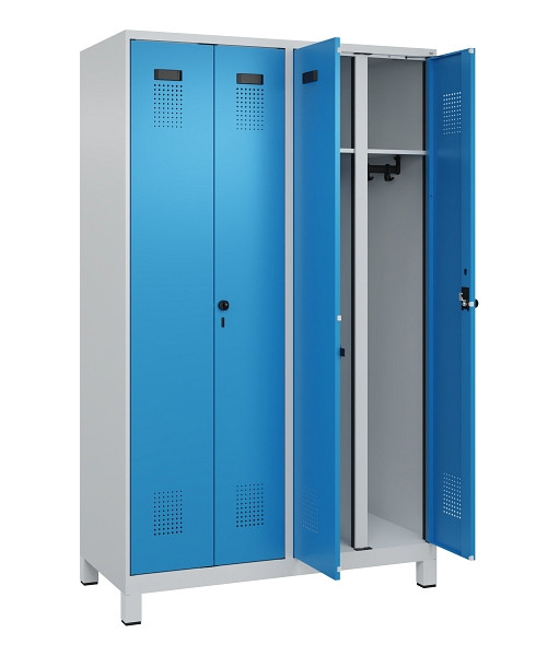 C+P Schwarz-Weiß-Spind Evolo PLUS, mit Füßen, 4 Abteile, 1950x1200x500mm, 7035/5012 Lichtblau, Abteile 4, Abteilbreite 300 mm, 049012-40 S10007