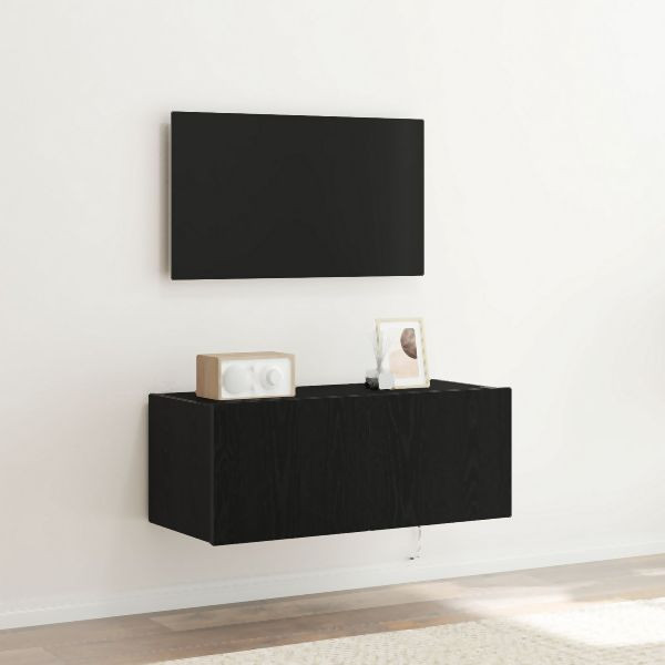 vidaXL TV-Wandregal mit LED-Lichtern Schwarz Eiche 80x35x31 cm, 863108