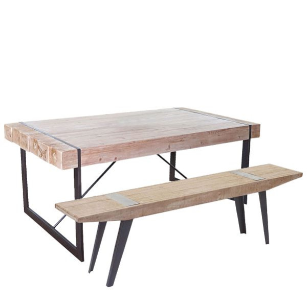 Mendler Esszimmergarnitur HWC-A15b, Esstisch + 1x Sitzbank, Tanne Holz rustikal massiv 160cm, 56894+61762