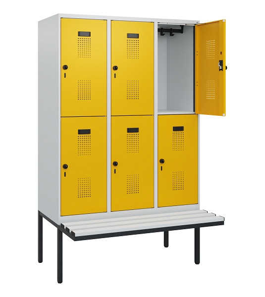 C+P Doppelstock-Spind Evolo PLUS, Bank, 6 Fächer, 1950x1200x815mm, 7035/1004, Drehriegel, Sitzfläche Kunststoff, 0493405-32 S10082