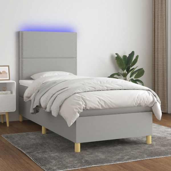 vidaXL Boxspringbett mit Matratze & LED Hellgrau 90x190 cm Stoff, 3135317