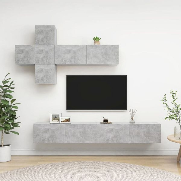 vidaXL 7-teilig TV-Schrank-Set Betongrau Holzwerkstoff, 3079129