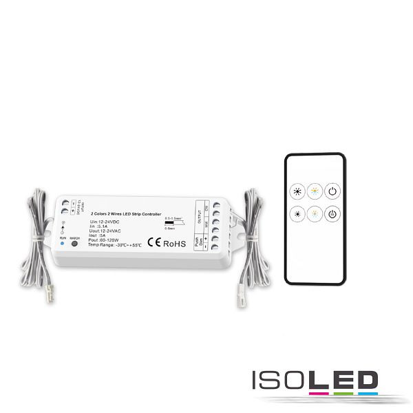 ISOLED LED weißdynamischer Push/Funk PWM-Dimmer MiniAMP inkl. Fernbedienung 12-24V DC, 5A, 114643