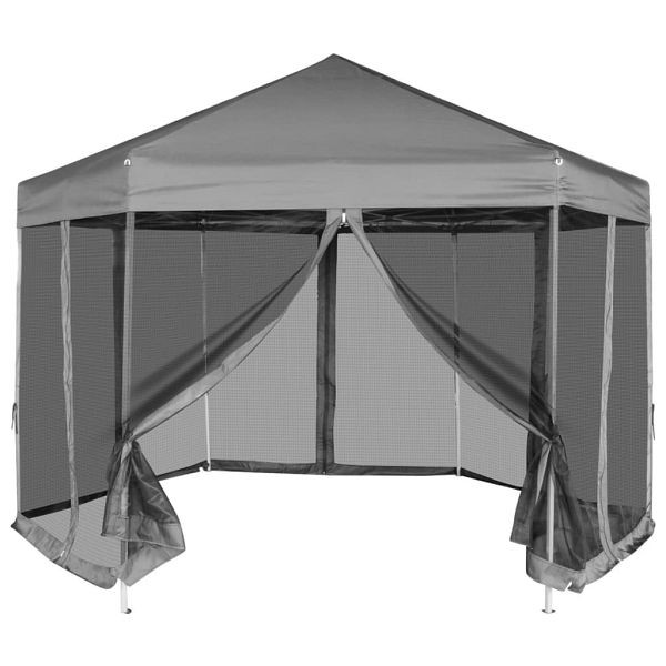 vidaXL Hexagonal Pop-Up Zelt mit 6 Seitenwänden Grau 3,6x3,1 m, 42111