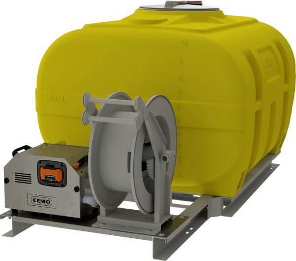 Cemo Mobiles Bewässerungssystem BWS APready, FA 1000l, Pumpe aquaS 30 Schwallwände, automatische Haspel mit Schlauch 25m 3/4", 12276