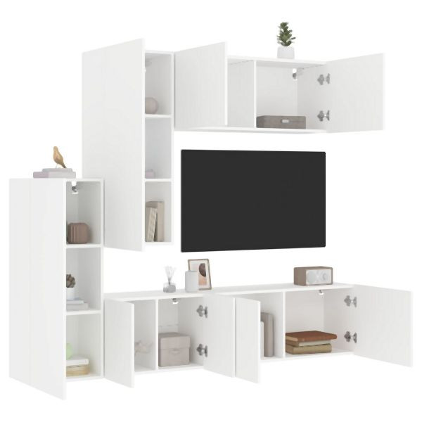 vidaXL 5-tlg. Wohnwand Weiß Holzwerkstoff, zusätzlicher Stauraum, 3216489