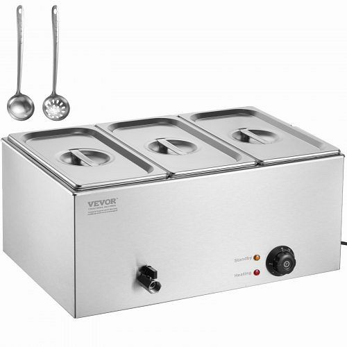 VEVOR Speisenwärmer Chafing Dish Gastronormbehälter 16,5L 3x1/3 Größe Silber, SYSPBWQPTK31E3ZVSV2