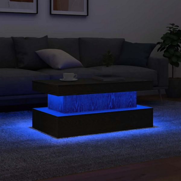 vidaXL Couchtisch mit LED-Leuchten Schwarz Eichen-Optik 90x50x40 cm, 862256