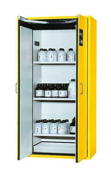 asecos Sicherheitsschrank S-CLASSIC-90, S90.196.090.WDAS in sicherheitsgelb RAL 1004 mit 3x Fachboden (Stahlblech), 30205-002-30210