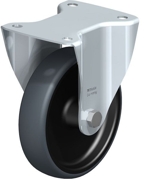 Blickle B-TPA 160G-ELS Stahlblech-Bockrolle mit Anschraubplatte, Thermoplastisches Gummi-Elastomer, Grau, 849880