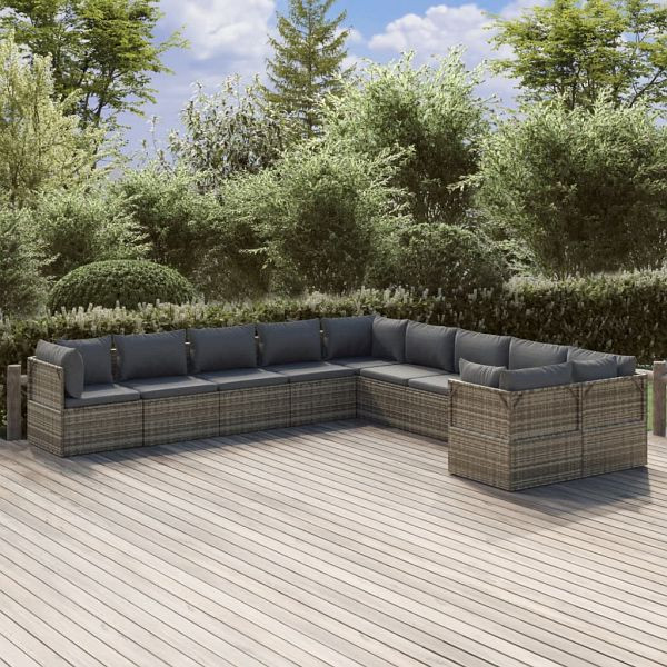 vidaXL 10-teilig Garten-Lounge-Set mit Kissen Grau Poly Rattan, 3157493