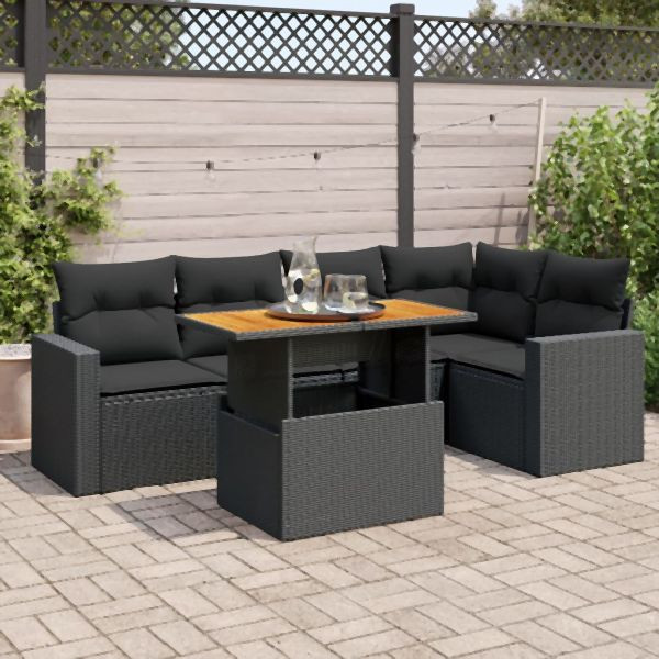 vidaXL 6-tlg. Garten-Sofagarnitur mit Kissen Schwarz Poly Rattan, 3327037