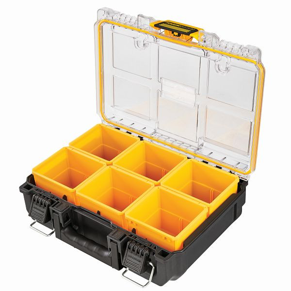 DeWalt TOUGHSYSTEM 2.0 Halbformat Organizer Koffer tief mit IP65 Klassifizierung, robuste Schließen und Autoverriegelung, DWST83392-1