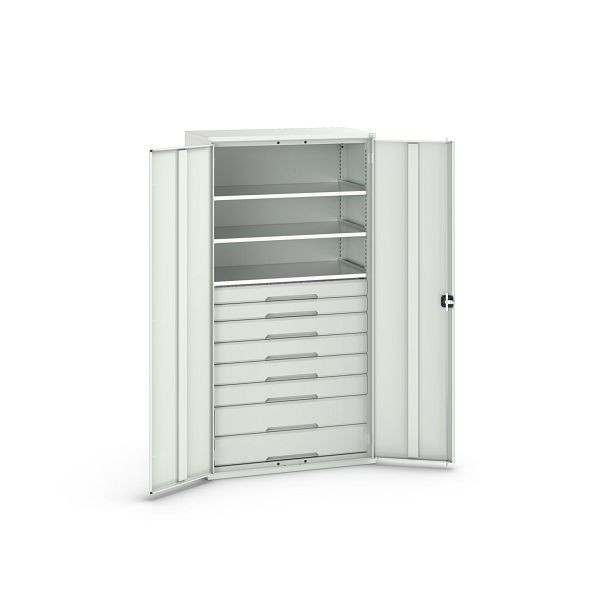 bott verso Flügeltürschrank mit Schubladen, mit 3 Fachböden und 8 Schubladen, BxTxH: 1050 x550 x 2000 mm, Lichtgrau / Lichtgrau, 16926577.16