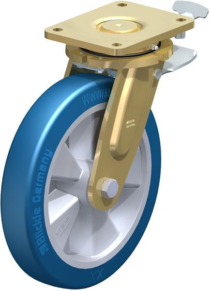 Blickle LS-ALBS 300K-ST-RI4 Stahlgeschweißte Schwerlast-Lenkrolle, schwere Drehkranz-Ausführung mit Feststeller, Blickle Besthane® Soft, Blau, 852469