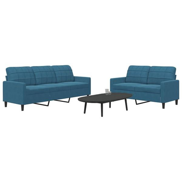 vidaXL 2-tlg. Sofagarnitur mit Kissen Blau Samt, 3278400