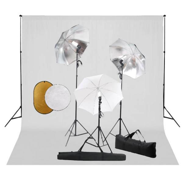 vidaXL Fotostudio-Set mit Leuchten, Schirmen, Hintergrund, Reflektor, 3067090
