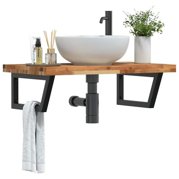 vidaXL Waschbeckenregal Wandmontage Stahl und Akazienholz, 3302859