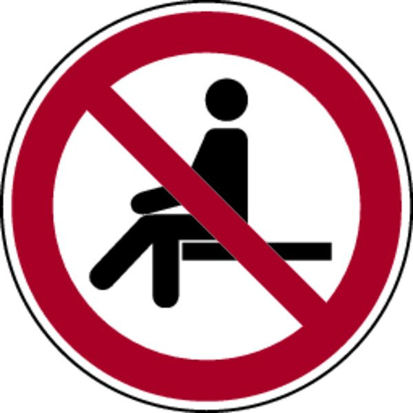 Schilder Klar Verbotszeichen Sitzen verboten DIN EN ISO 7010-P018, 100 mm Folie selbstklebend, 1339/61