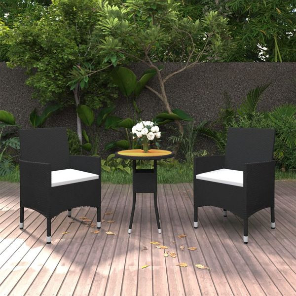vidaXL 3-tlg. Garten-Essgruppe Poly Rattan Schwarz, 3058462