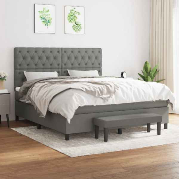 vidaXL Boxspringbett mit Matratze Dunkelgrau 160x200 cm Stoff, 3136846