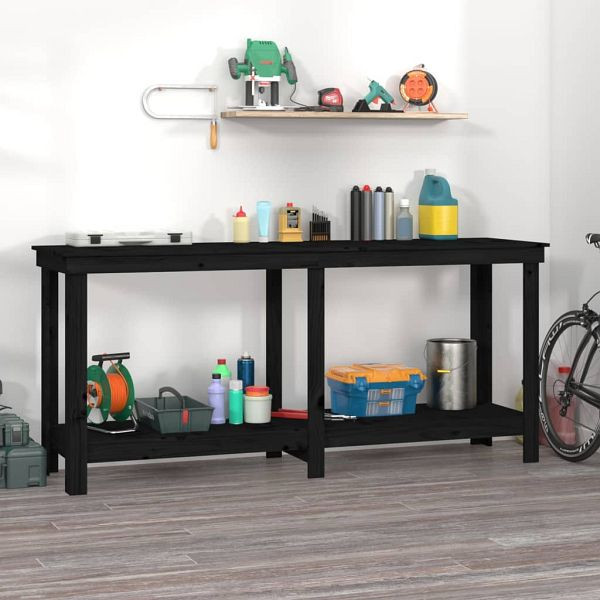 vidaXL Werkbank Schwarz 180x50x80 cm Massivholz Kiefer, 822515