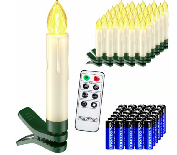 DEUBA LED Weihnachtsbaumkerzen im 30er-Set, Warmweiß, mit Fernbedienung und Batterien, Maße 1,5 x 10,5 cm, 105266