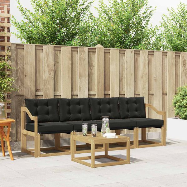 vidaXL Outdoor-Sofagarnitur mit Kissen 5-teilig Weiß und Schwarz, 3389198