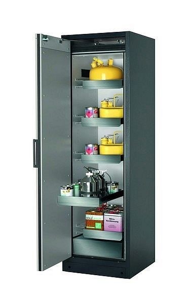 asecos Sicherheitsschrank Q-CLASSIC-90, Q90.195.060 in lichtgrau RAL 7035 mit 4x Auszugswanne Standard (Edelstahl), 30072-041-30097