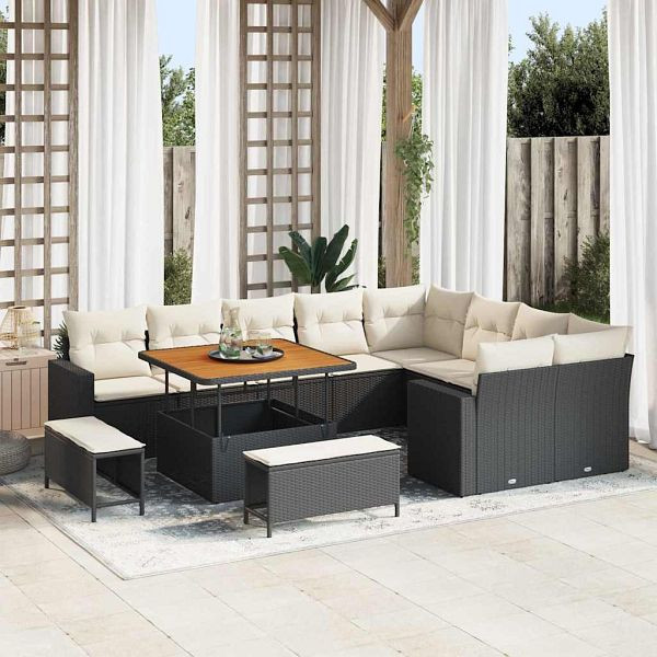 vidaXL Garten-Sofa-Set 12-teilig Schwarz Poly-Rattan, 3361645