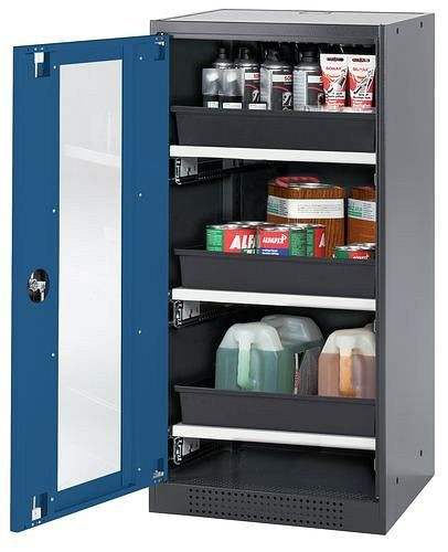 asecos Chemikalienschrank Systema-T CS-53LG, Korpus anthrazit, Flügeltüren blau, 3 Tablarauszüge, 208713