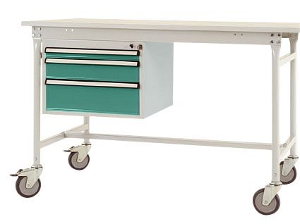 Manuflex Gehäuse-Unterbau mobil, Nutzhöhe 3 Schubfächer mm mit graugrün HF 0001, für Tischtiefe 800 mm, graugrün, ZB4682.0001