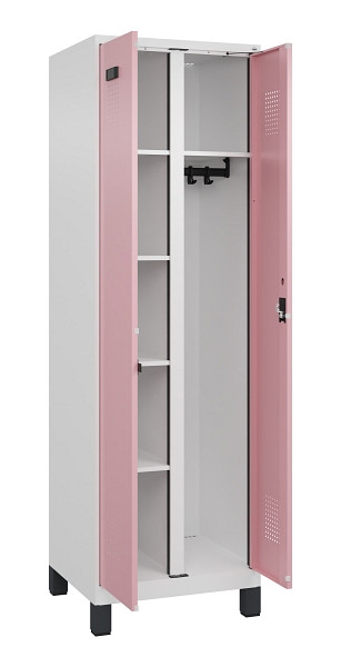 C+P Wäsche-/Garderobenspind Evolo PLUS, mit Füßen, 2 Abteile, 1950x600x500mm, 9, Frontfarbe RAL 3015 Hellrosa, Zylinderschloss, 049610-20 S10045