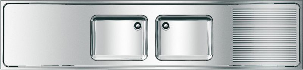 KWC Gewerbespüle, Maxima, Edelstahl, 2 Becken, 2600x432x600 mm, Tropfteil rechts, 2000057712