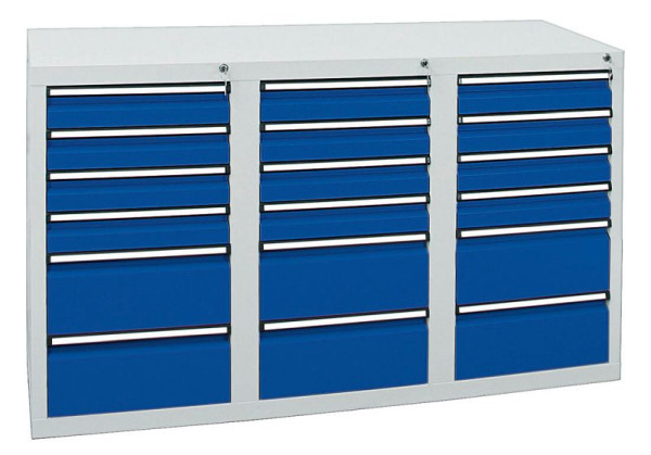 stumpf Schubladenschrank Serie STS 410, RAL 7035/5010, 18 Schubladen (12x100, 6x200 mm), 7103574