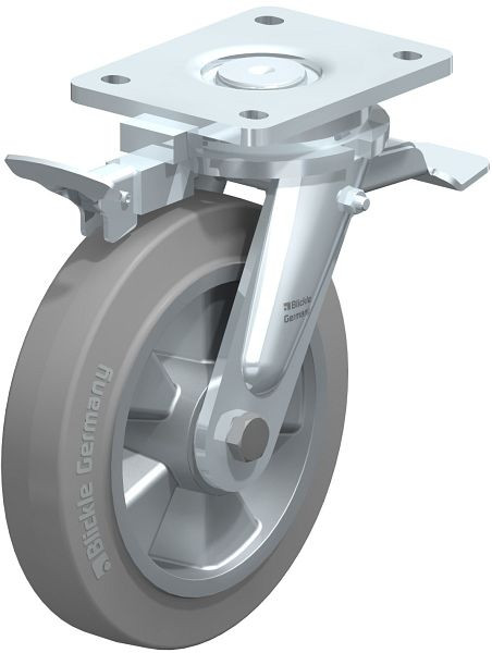 Blickle LO-ALEV 200K-ST-SG-RI4 Stahlgeschweißte Schwerlast-Lenkrolle mit Feststeller, Elastik-Vollgummi, Grau, 852068